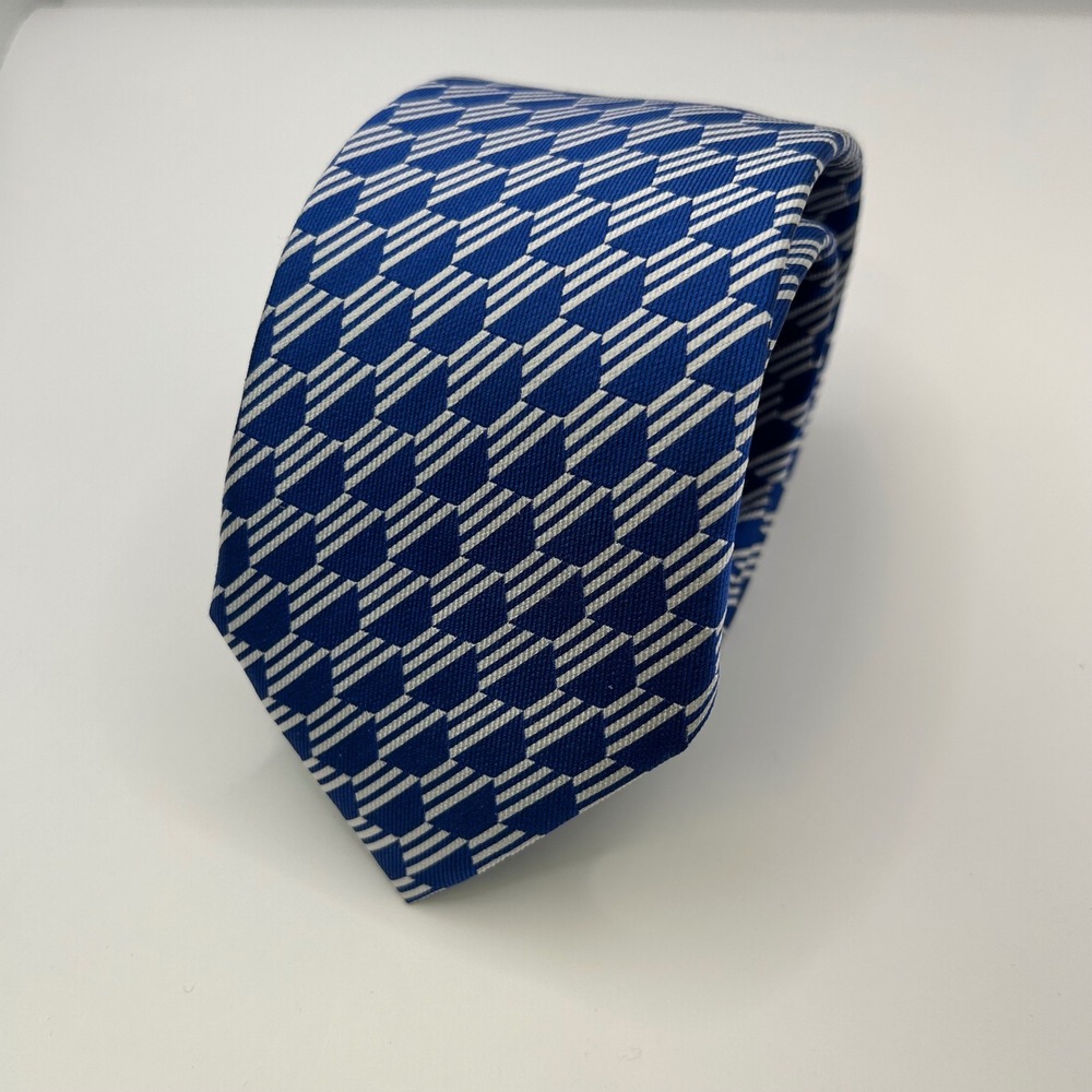 Charles Tyrwhitt Mens Blue White Geometric Hexagon‎ Silk Tie RN116036